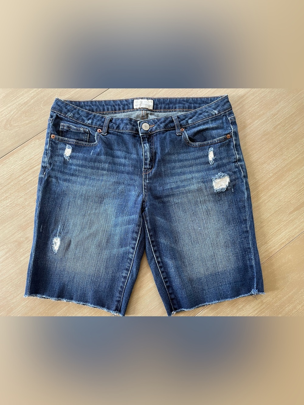 Aeropostale Women's Distressed Boyfriend Denim Bermuda Shorts